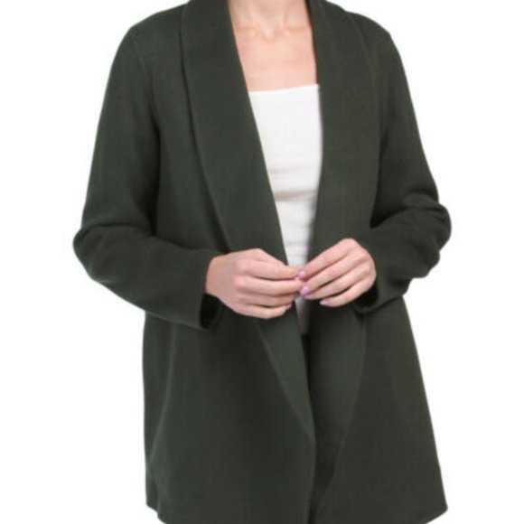 Theory Sileena Open Front Coat in Double-Face Wool-Cashmere Forest Green P - Picture 3 of 3